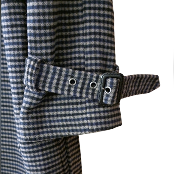 Plaid Trench Coat (Gray and Blue) - Picture 2 of 5